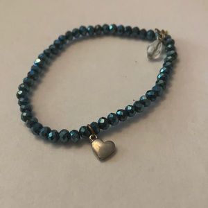 Women’s Blue Beaded Clasp Bracelet with Heart Charm
